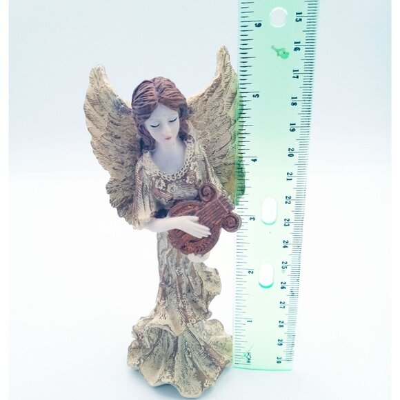 Angel Musician Woman Playing Harp Vintage Resin Christmas Decor 5.75" Holiday - Picture 2 of 14